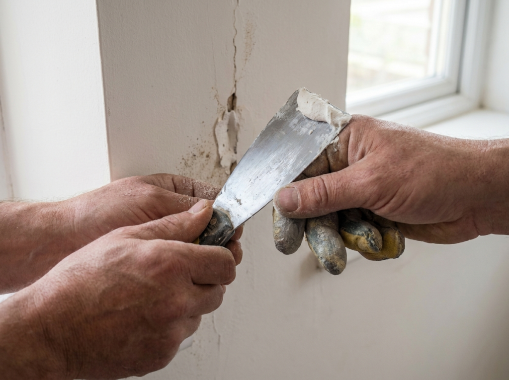 Riss in der Wand wird gespachtelt