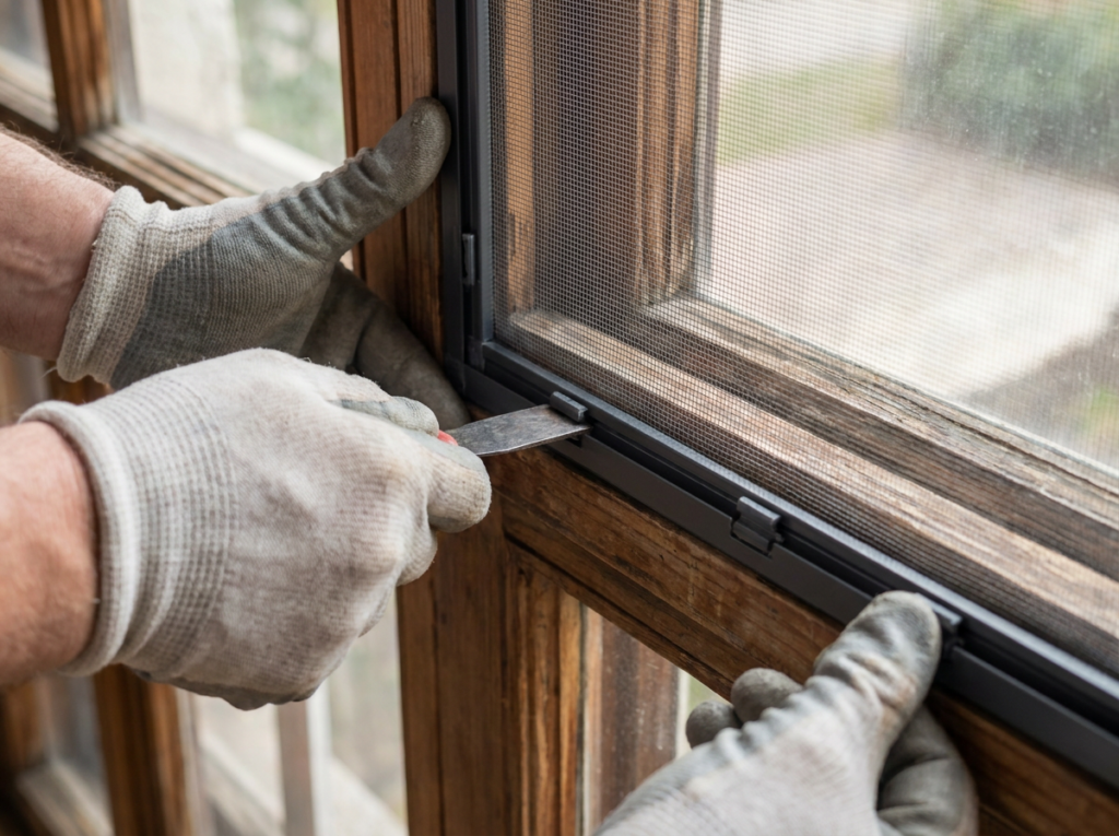 Spannrahmen wird ohne Bohren ins Fenster eingesetzt