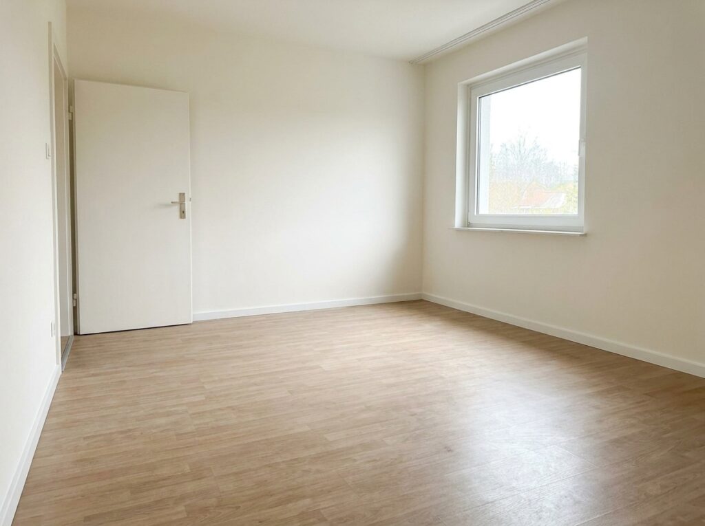 Wohnzimmer in Bad Hersfeld nach der Renovierung — frisch gestrichen, neuer Vinylboden, Maler Lauer